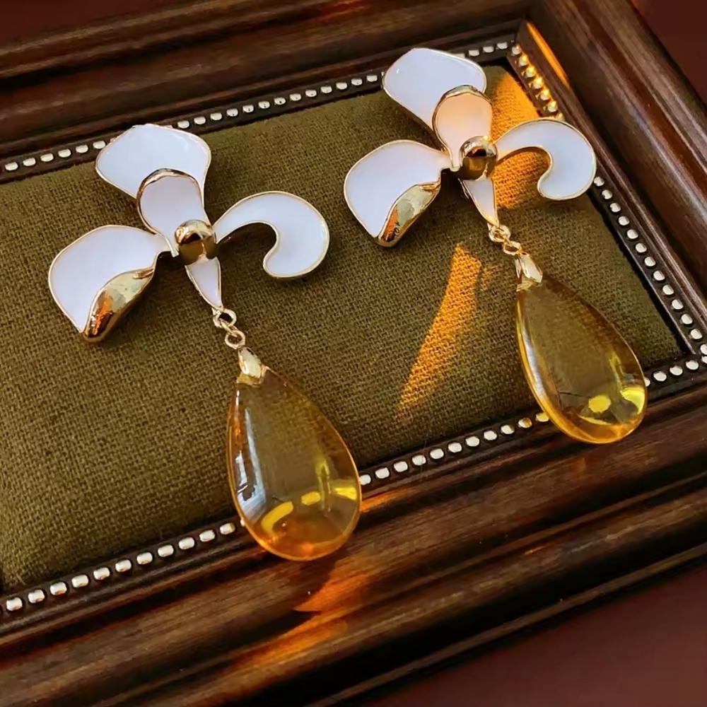 Elegant Gold and White Drop Earrings